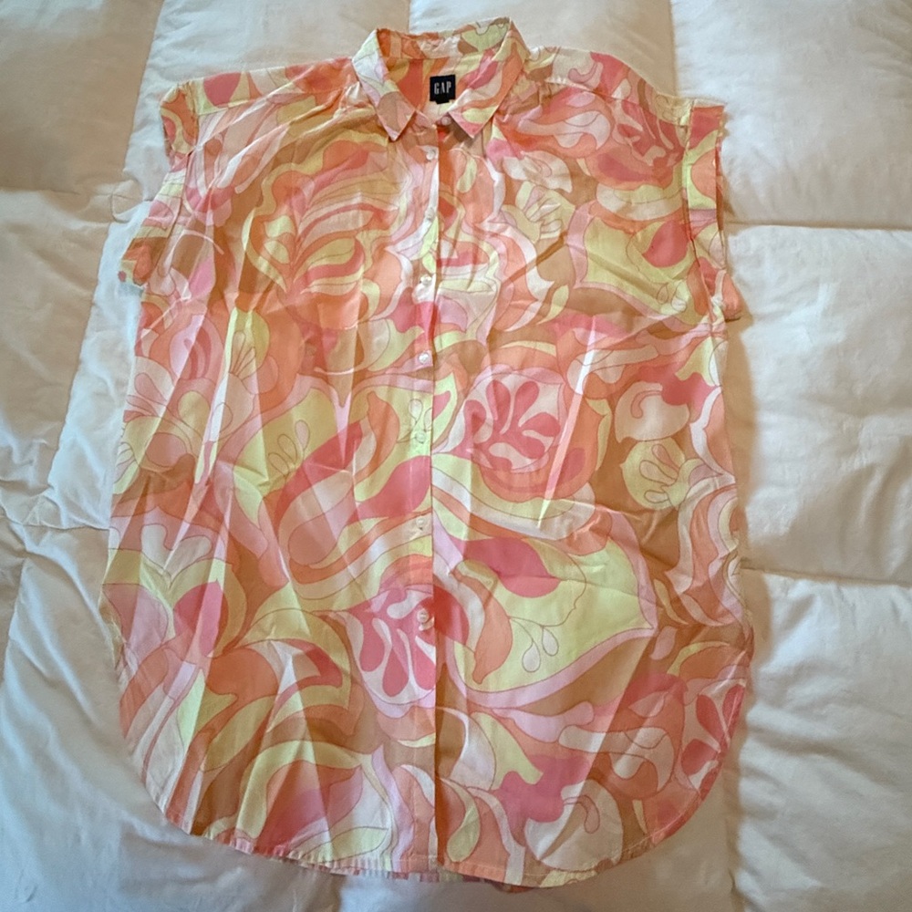 GAP Orange and Yellow Swirl Blouse